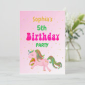Unicorn Rainbow Gold Cute Birthday Kaart (Staand voorkant)