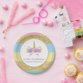 Unicorn Rainbow Gold Glitter Birthday Paper  Papieren Bordje (Feest)