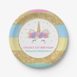 Unicorn Rainbow Gold Glitter Birthday Paper  Papieren Bordje