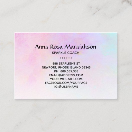 *~* Unicorn Rainbow Gold Sparkle Glitter Sun Moon Visitekaartje (Achterkant)