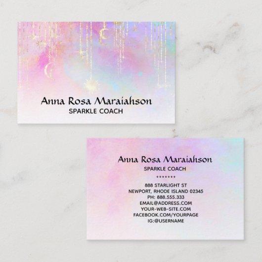 *~* Unicorn Rainbow Gold Sparkle Glitter Sun Moon Visitekaartje (Voorkant / Achterkant)