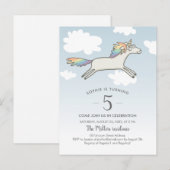 Unicorn Rainbow Hand Drawn Cute 5th Birthday Uitnodiging Briefkaart (Voorkant / Achterkant)