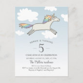 Unicorn Rainbow Hand Drawn Cute 5th Birthday Uitnodiging Briefkaart (Voorkant)