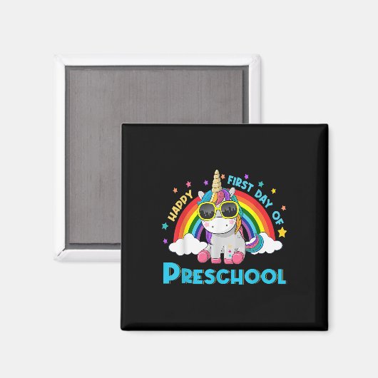Unicorn Rainbow Happy First Day Of Preschool Back  Magneet (Voorkant / Achterkant)