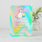 Unicorn Rainbow Holographic Magical Birthday Kaart (Staand voorkant)