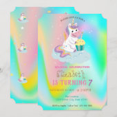 Unicorn Rainbow Holographic Magical Birthday Kaart (Voorkant / Achterkant)