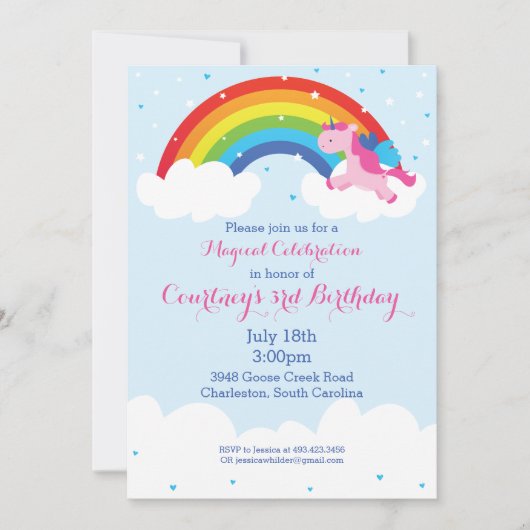 Unicorn Rainbow Invitation Kaart (Voorkant)