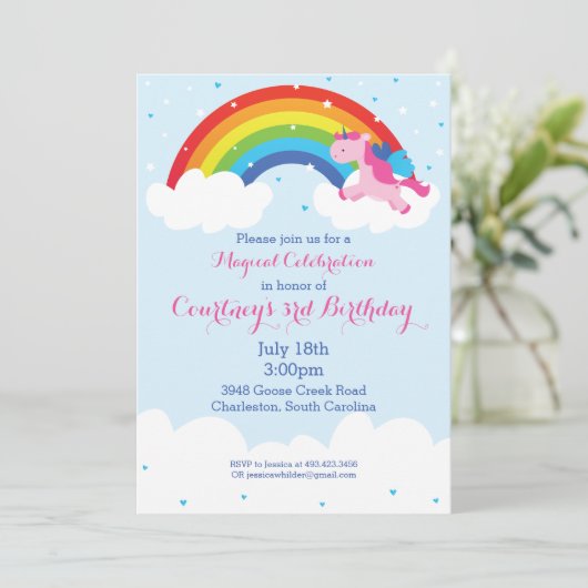 Unicorn Rainbow Invitation Kaart (Staand voorkant)