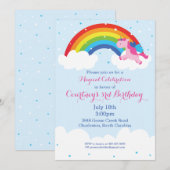 Unicorn Rainbow Invitation Kaart (Voorkant / Achterkant)