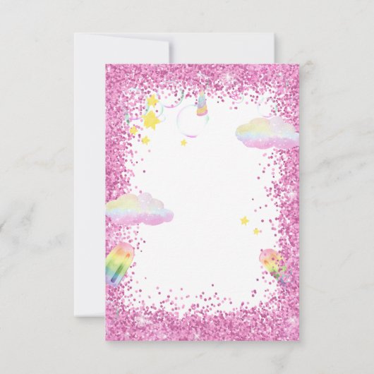 Unicorn Rainbow Invitation Kaart (Achterkant)