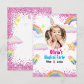 Unicorn Rainbow Invitation Kaart (Voorkant / Achterkant)