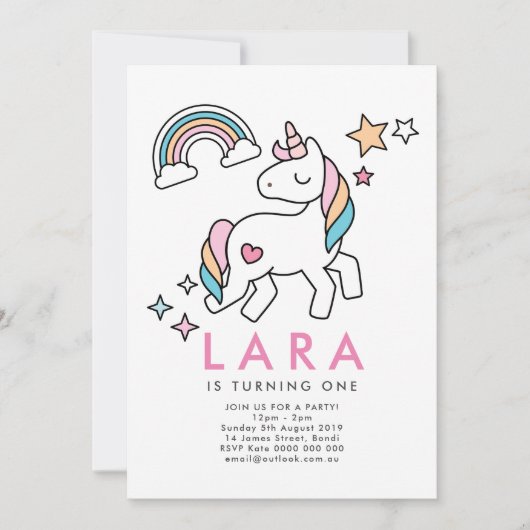 Unicorn Rainbow Invitation Kaart (Voorkant)