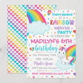 Unicorn Rainbow Invitation | Unicorn Birthday Kaart (Voorkant / Achterkant)