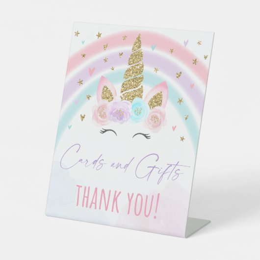 Unicorn Rainbow-Kaarten en Gifts Birthday Reclamebord Met Voetstuk (Voorkant)