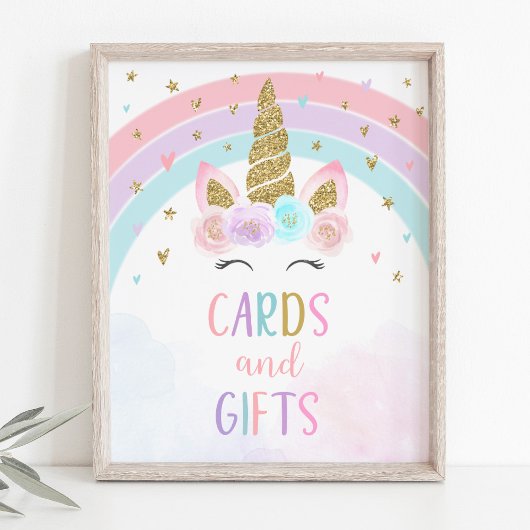Unicorn Rainbow-Kaarten & Gifts Party Sign Poster