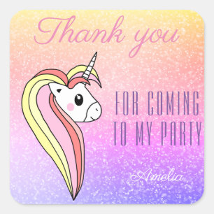 Unicorn Rainbow Kinder Dank u voor de Birthday Par Vierkante Sticker