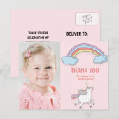 Unicorn Rainbow Kind's Foto Verjaardag Dank u Briefkaart (Voorkant / Achterkant)
