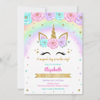 Unicorn Rainbow Magical Birthday Invitation Kaart