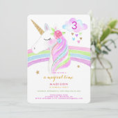 Unicorn Rainbow Magical Birthday Invitation Kaart (Staand voorkant)