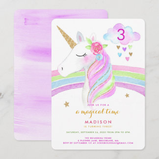 Unicorn Rainbow Magical Birthday Invitation Kaart
