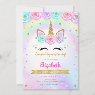 Unicorn Rainbow Magical Birthday Invitation Kaart