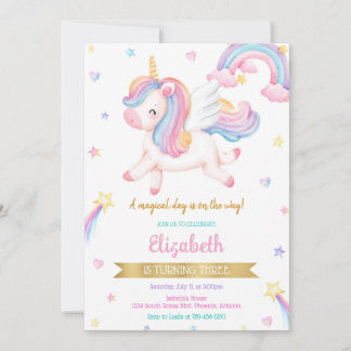Unicorn Rainbow Magical Birthday Invitation Kaart