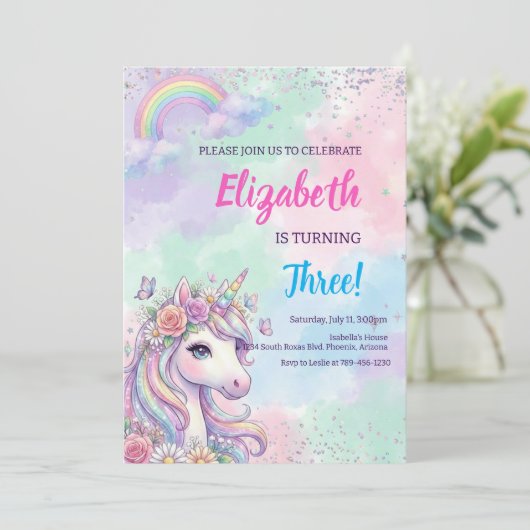 Unicorn Rainbow Magical Birthday Kaart (Staand voorkant)