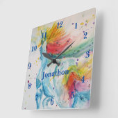 Unicorn Rainbow Magical Childs Name Room Clock Vierkante Klok (Hoek)