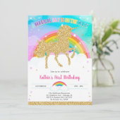Unicorn Rainbow Magical Day Birthday Invitation Kaart (Staand voorkant)