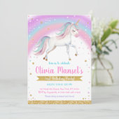 Unicorn Rainbow Magical Day Birthday Invitation Kaart (Staand voorkant)