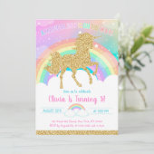 Unicorn Rainbow Magical Day Birthday Invitation Kaart (Staand voorkant)