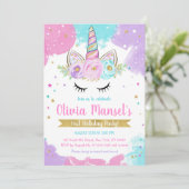 Unicorn Rainbow Magical Day Birthday Invitation Kaart (Staand voorkant)