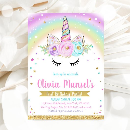 Unicorn Rainbow Magical Day Birthday Invitation Kaart