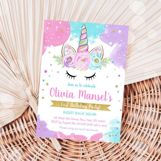 Unicorn Rainbow Magical Day Birthday Invitation Kaart