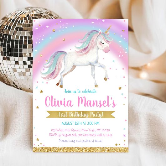 Unicorn Rainbow Magical Day Birthday Invitation Kaart