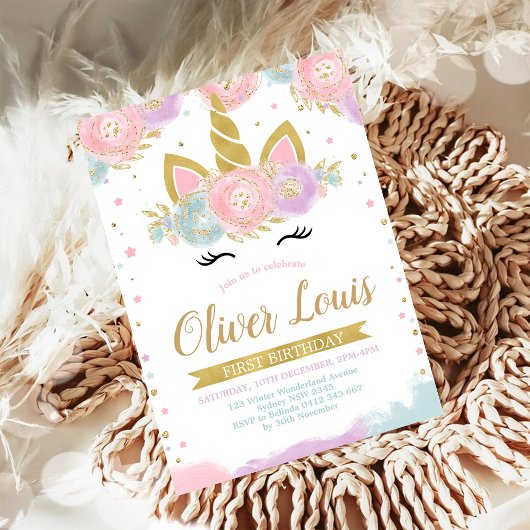 Unicorn Rainbow Magical Day Birthday Invitation Kaart