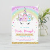 Unicorn Rainbow Magical Day Birthday Invitation Kaart (Staand voorkant)