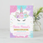 Unicorn Rainbow Magical Day Birthday Invitation Kaart (Staand voorkant)