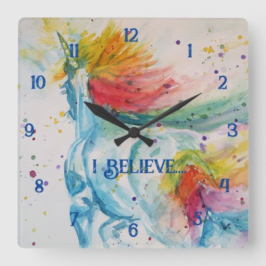 Unicorn Rainbow Magical Girls Childrens Room Clock Vierkante Klok (Voorkant)