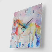 Unicorn Rainbow Magical Girls Childrens Room Clock Vierkante Klok (Hoek)