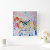 Unicorn Rainbow Magical Girls Childrens Room Clock Vierkante Klok (Huis)