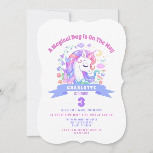 Unicorn Rainbow Magical Kids Birthday Party Custom Kaart (Voorkant)