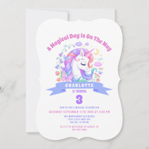 Unicorn Rainbow Magical Kids Birthday Party Custom Kaart