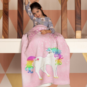 Unicorn Rainbow Magical Pink Cute Gepersonaliseerd Fleece Deken
