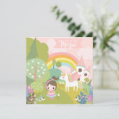 Unicorn Rainbow met Girl en Fantasy Castle (Staand voorkant)