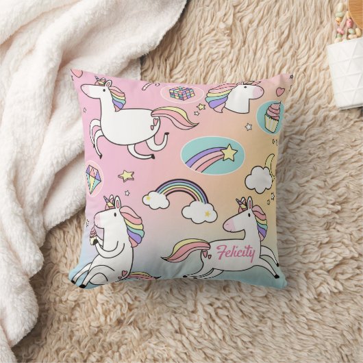 Unicorn Rainbow Monogram kleurrijk meisje Kussen (Deken)