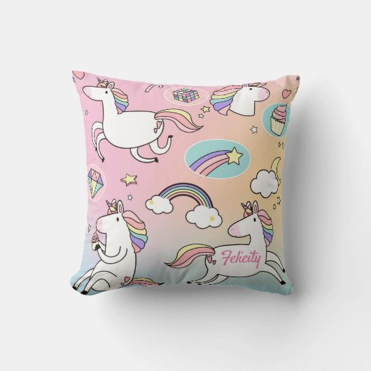 Unicorn Rainbow Monogram kleurrijk meisje Kussen (Voorkant)