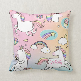 Unicorn Rainbow Monogram kleurrijk meisje Kussen
