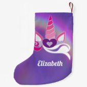 Unicorn Rainbow Monogram Paars Kleine Kerstsok (Achterkant)