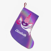 Unicorn Rainbow Monogram Paars Kleine Kerstsok (Voorkant (Hangend))